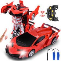 Transform Car Robot, Remote Control Hobby RC Car Toys with Gesture Sensing One-Button Deformation and 360°Rotating Drifting Light  Best Gifts for Boys Girls(Red)